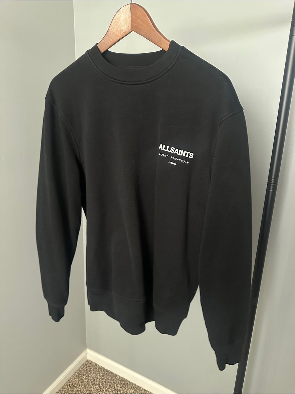 AllSaints Black Crewneck with White Chest Logo